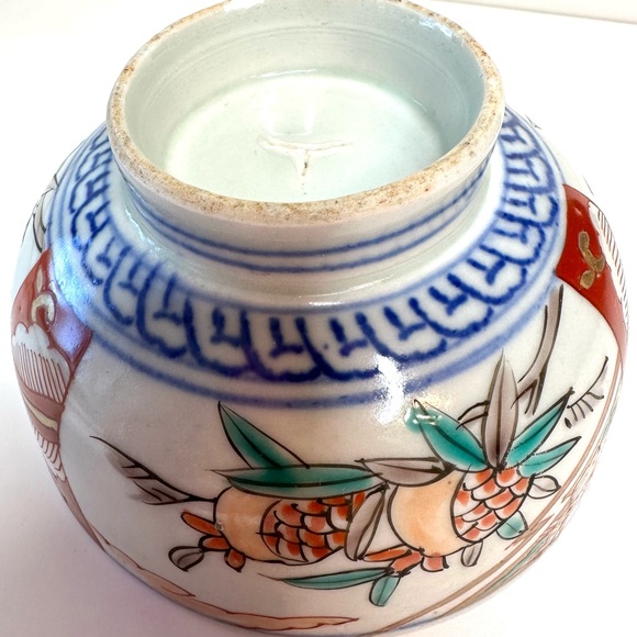 Antique Japanese Hand Painted Imari Footed Bowl 4.5” Diameter-White Red Blue - Picture 8 of 16